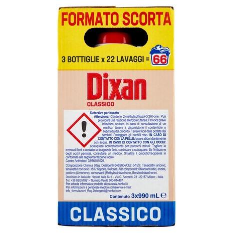 DIXAN Liquido Classico 3x22=66 Lavaggi 3 x 990 ml